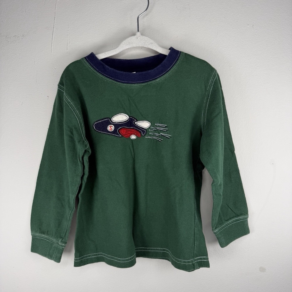 VNG 90s 4T Toddler Lee Jeans Long Sleeve T-Shirt Green Race Car Embroidery